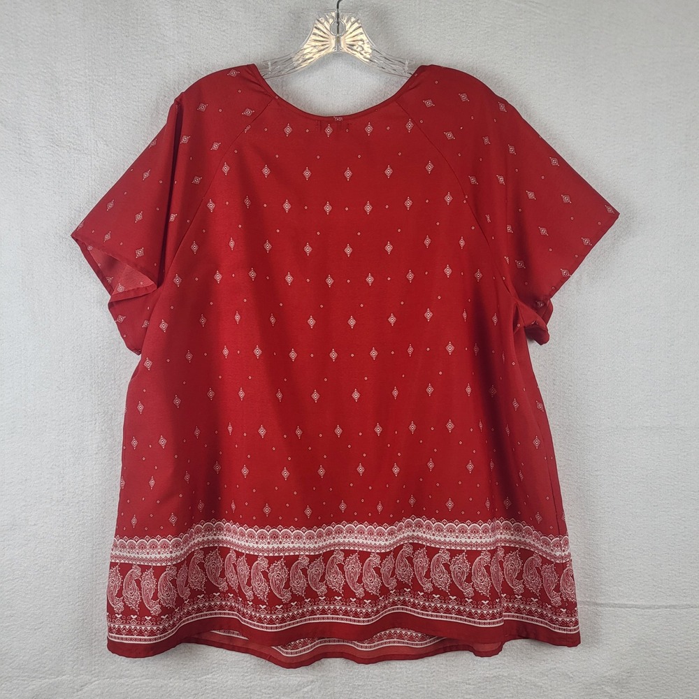 Rebecca Malone Plus Size Red Lace Trim Short Sleeve Blouse Top‎ Women Size 2XL - Picture 4 of 7